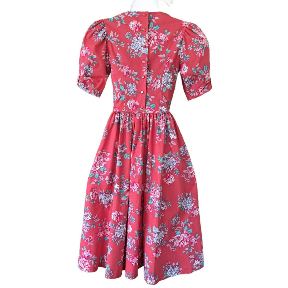 Vintage 80s LAURA ASHLEY Pink Floral Puff Sleeve Midi Dress fits XS Cottagecore - Picture 3 of 9